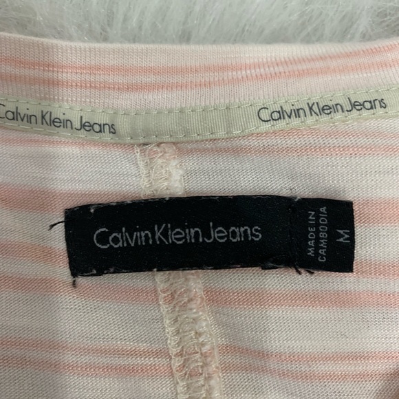 Calvin Klein Peach and Cream Striped T-Shirt Sz M - Picture 4 of 4